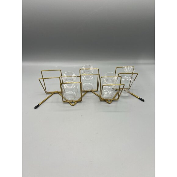 Mid-Century Modern Brass & Glass Geometric Bud Vase Set w 4 Vases - Picture 6 of 12